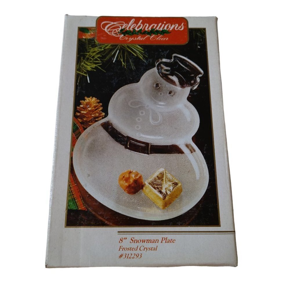 Celebrations Crystal Clear 8" Holiday Snowman Plate Frosted Crystal #312293 CB2